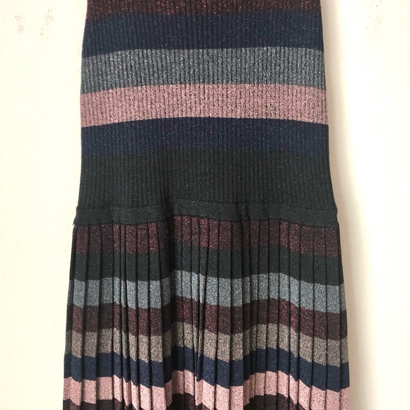 CLOSEOUT \Parker\• Multi-Stripe Pleated Midi Dress - Picture 5 of 16